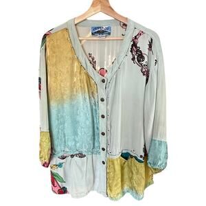VTG Tienda Ho Art-to-Wear Mixed Media Button Boho Jacket O/S